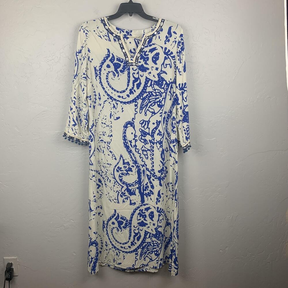 Soft Surroundings Dress Womens Large Maxi Dress Blue Paisley Embroidered Boho